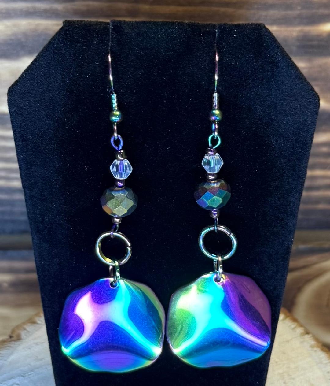 NEW Round Metal Rainbow Earrings w/ Beads