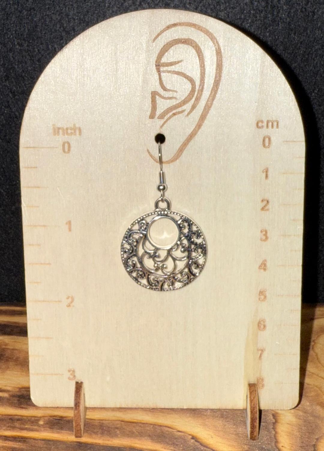 NEW Wide Filigree Open Center Round Silver Metal Alloy Earrings