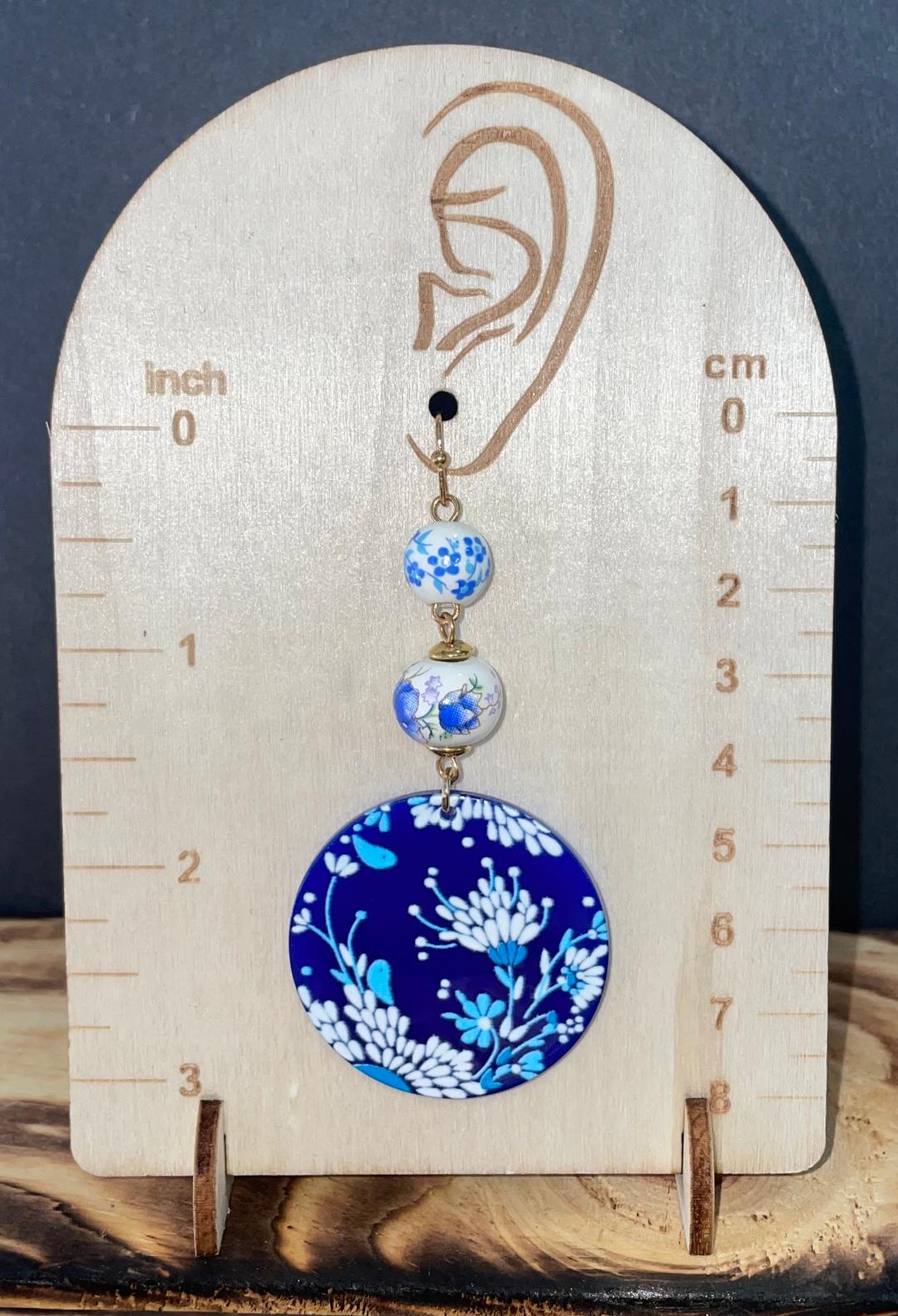 NEW Boho Blue Acrylic Floral Disk / Beads Earrings