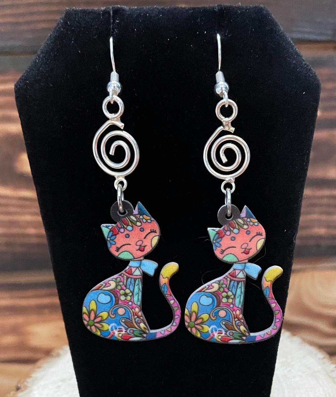 NEW Boho Mexican Style Cute & Colorful Acrylic Cartoon Cat Earrings