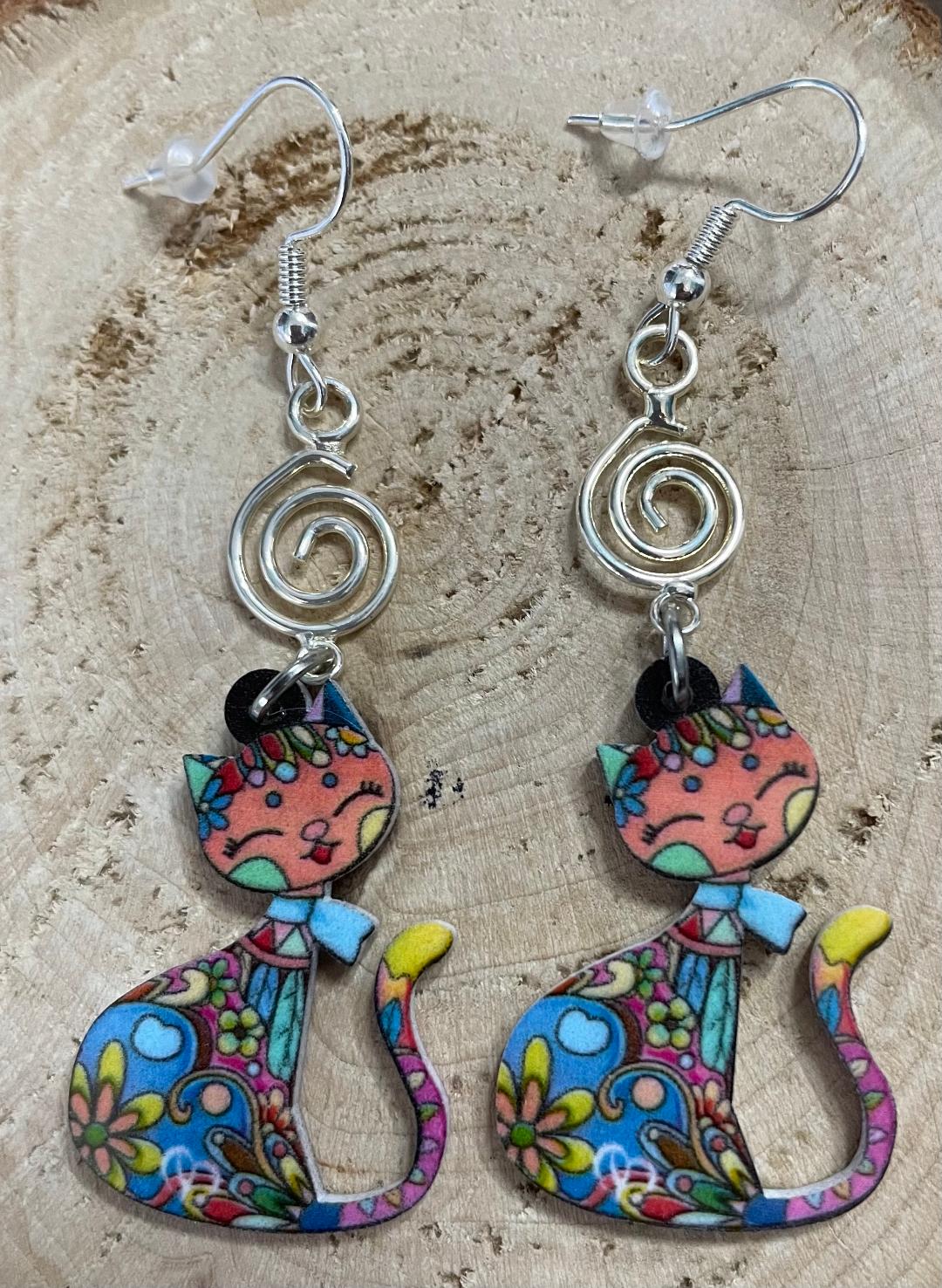 NEW Boho Mexican Style Cute & Colorful Acrylic Cartoon Cat Earrings