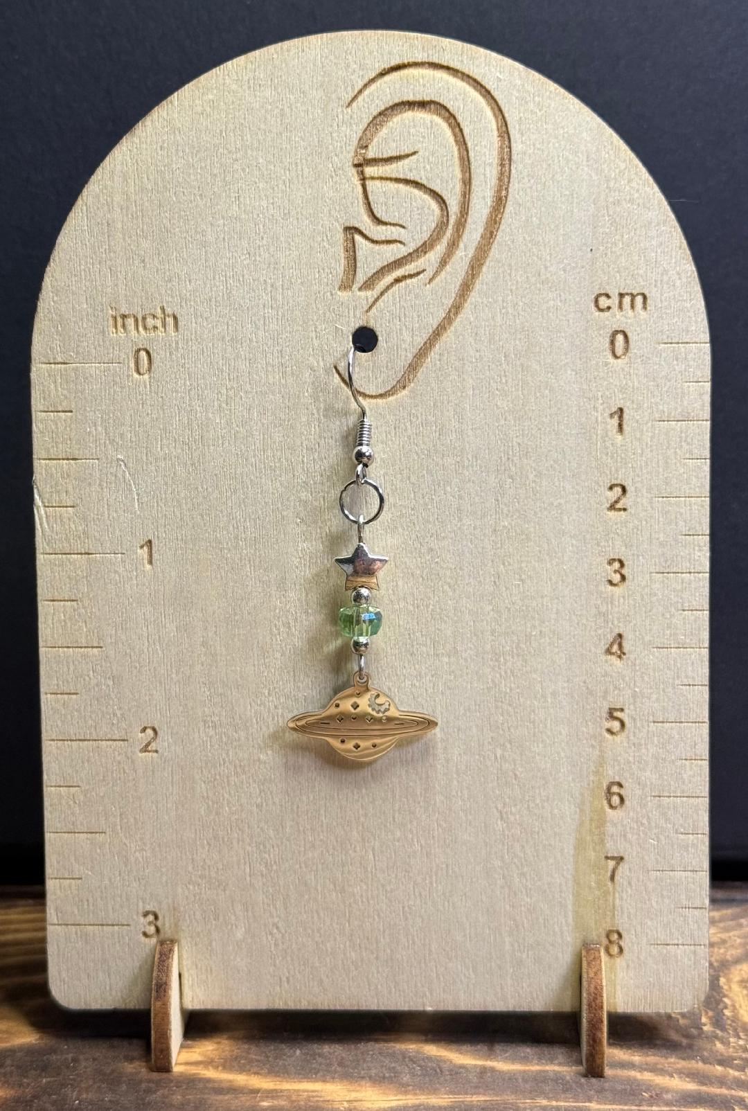NEW Saturn Planet Celestial Charm Earrings w/ Stars & Glass Beads