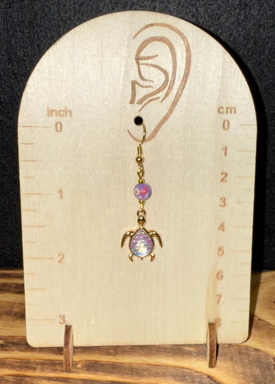 NEW Iridescent Turtle & Purple Floral Bead Earrings