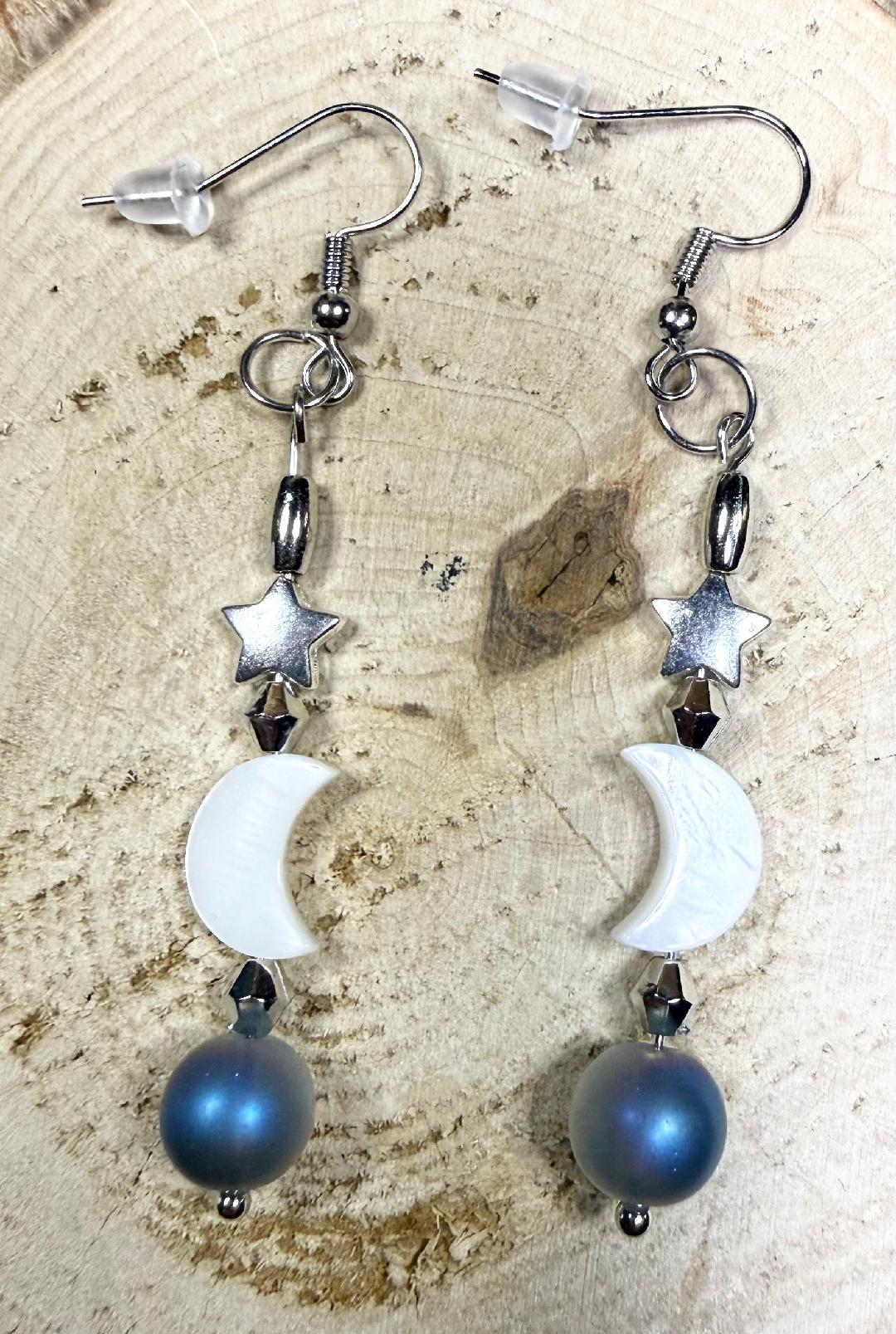 NEW Celestial Drop Earrings w/ Real Shell Crescent Moon Charm