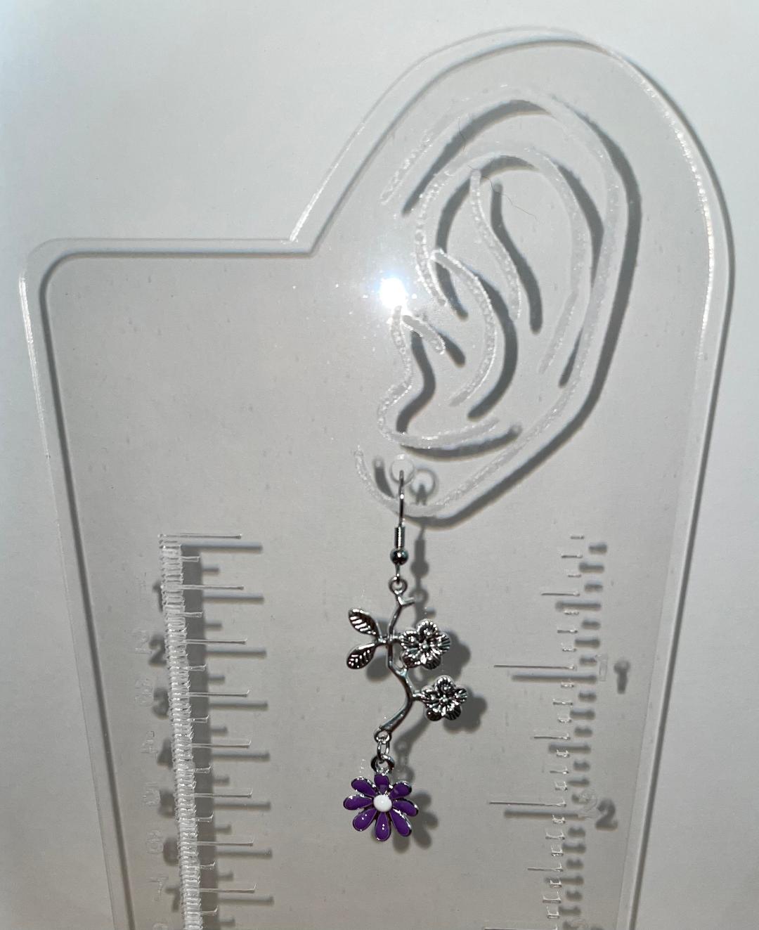 NEW Flower Branch w/ Purple Enamel Flower Drop Dangle Earrings