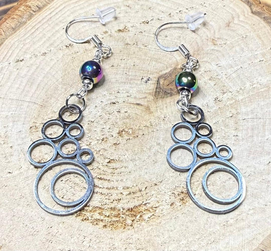 NEW Geometric Round Bubble Style Earrings w/ Iridescent  Beads