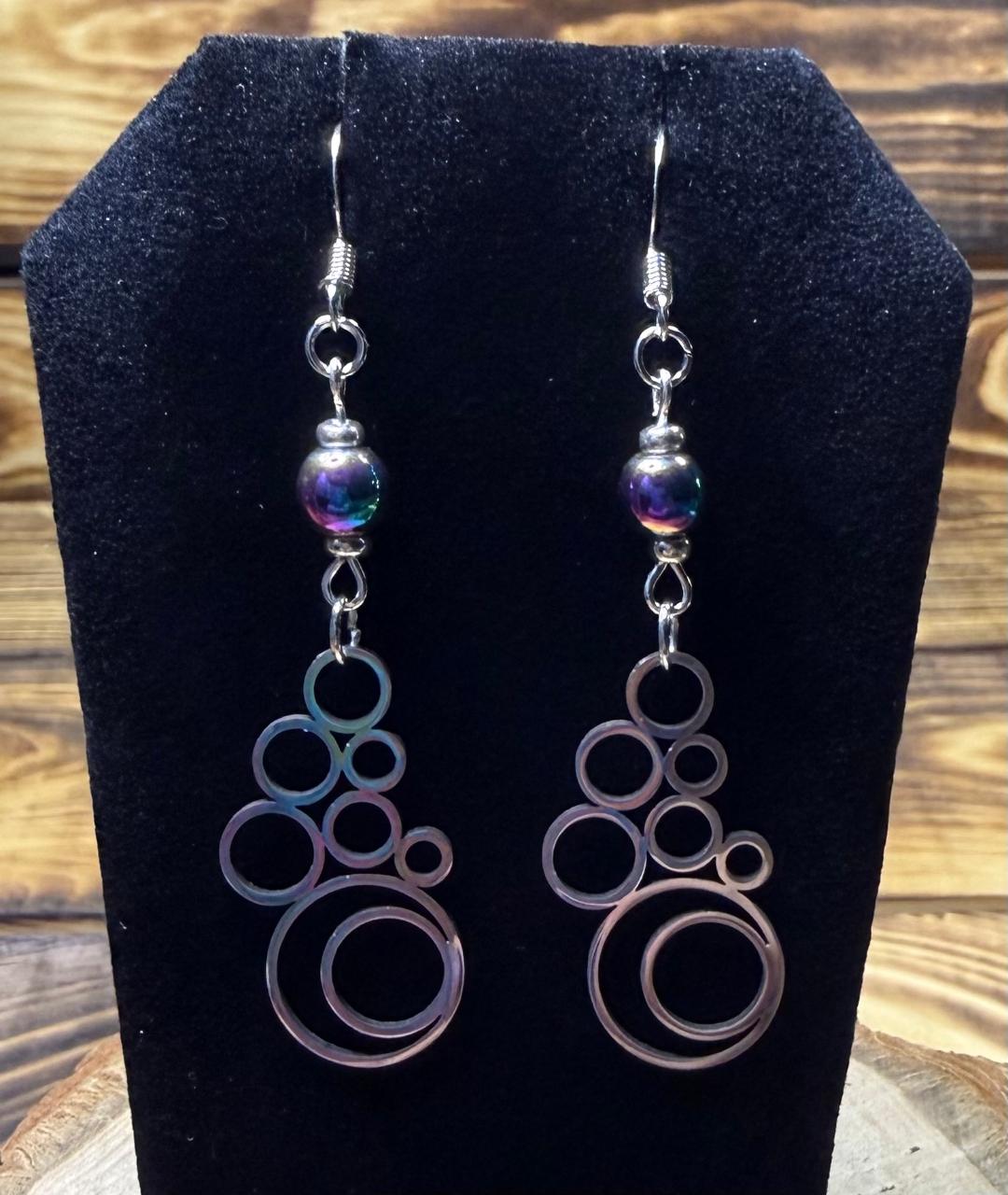 NEW Geometric Round Bubble Style Earrings w/ Iridescent  Beads