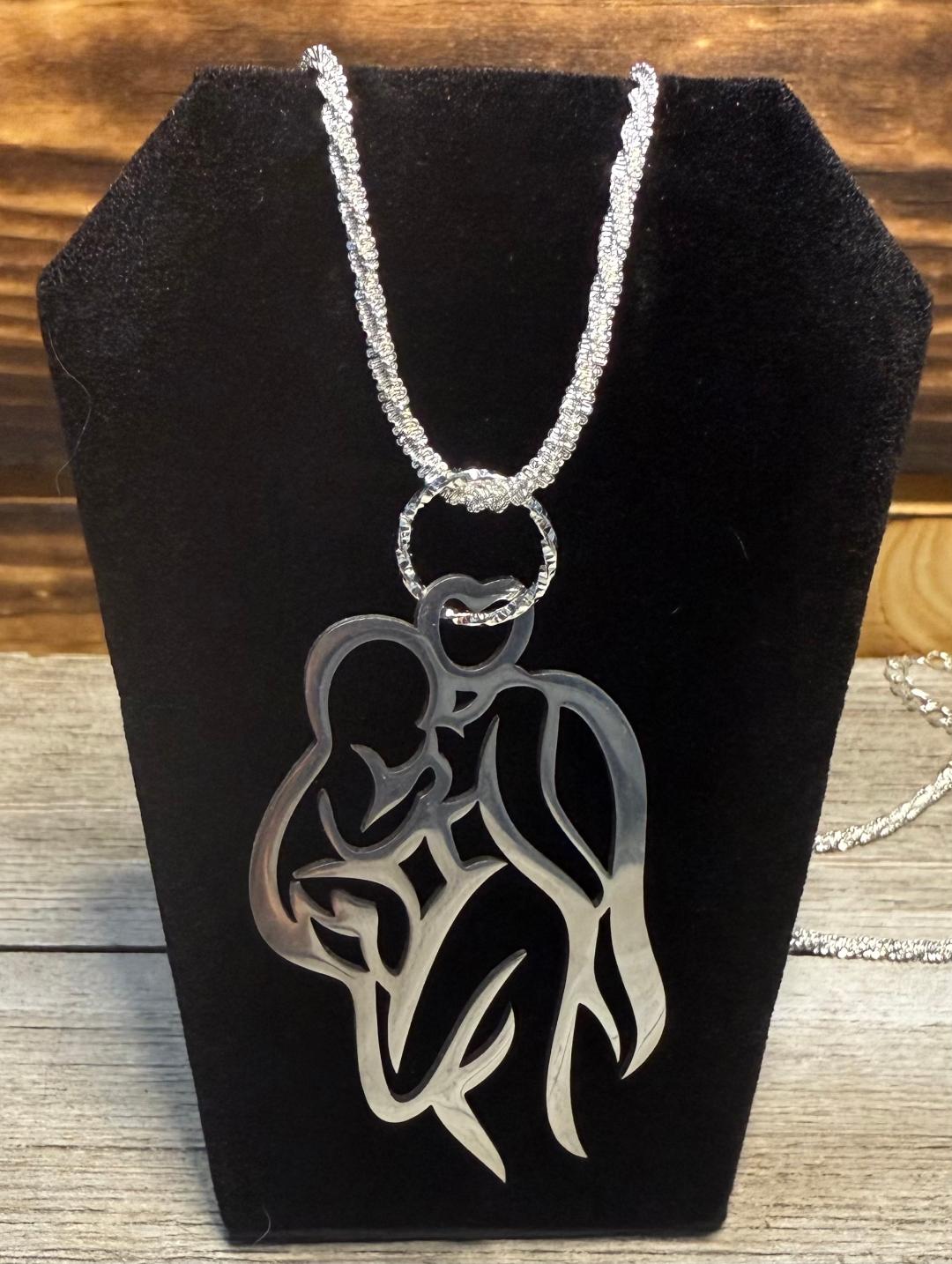 NEW Mother Child Pendant 18" Silver Necklace
