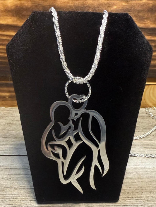 NEW Mother Child Pendant 18" Silver Necklace