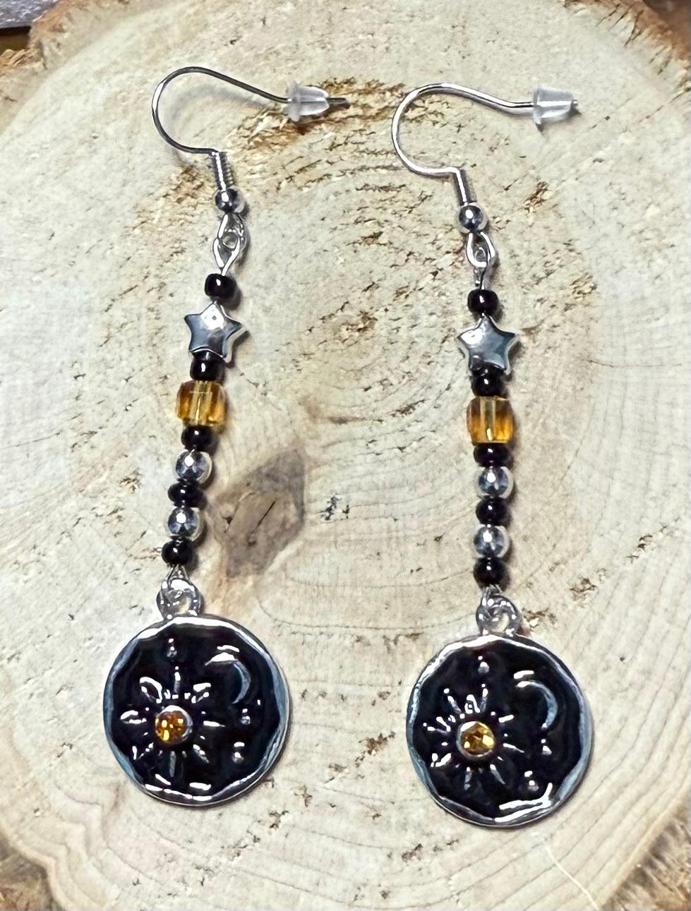 NEW Bohemian Sun & Moon Charm Earrings w/ Glass Beads