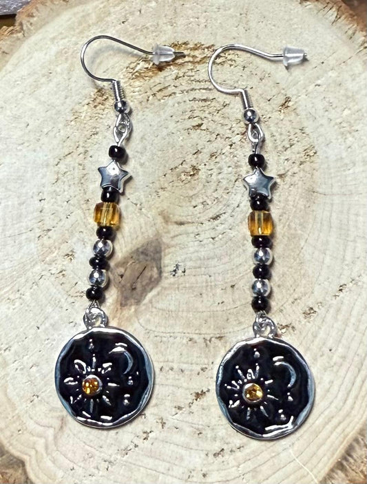 NEW Bohemian Sun & Moon Charm Earrings w/ Glass Beads