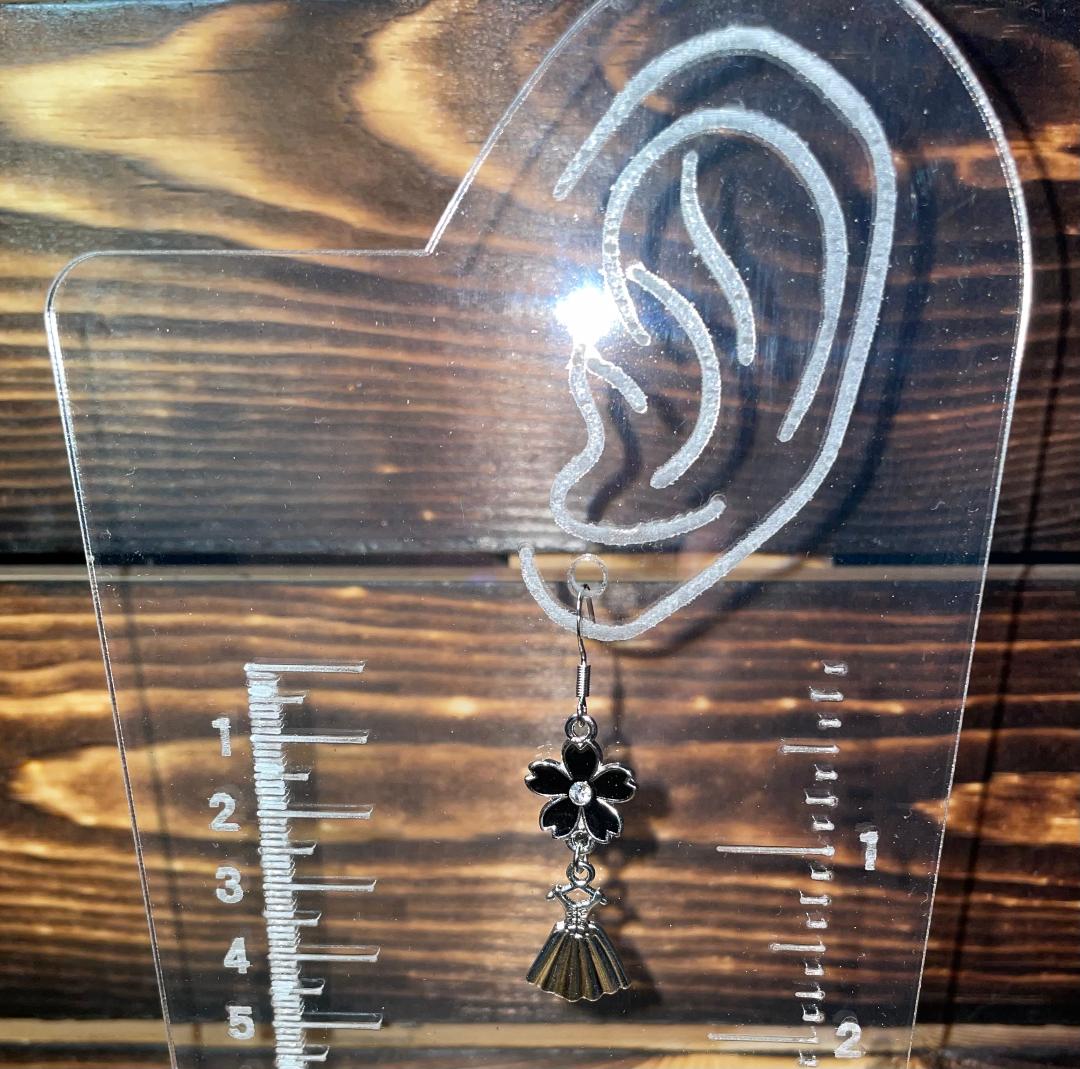 NEW Little Corset Dress & Black Enamel Flower Drop Dangle Earrings