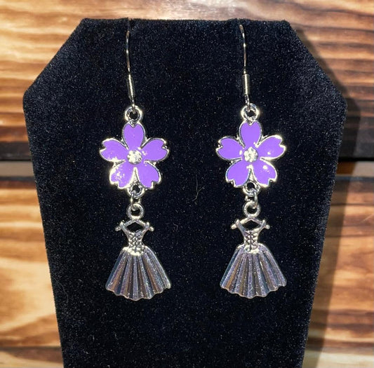 NEW Little Corset Dress & Purple Enamel Flower Drop Dangle Earrings