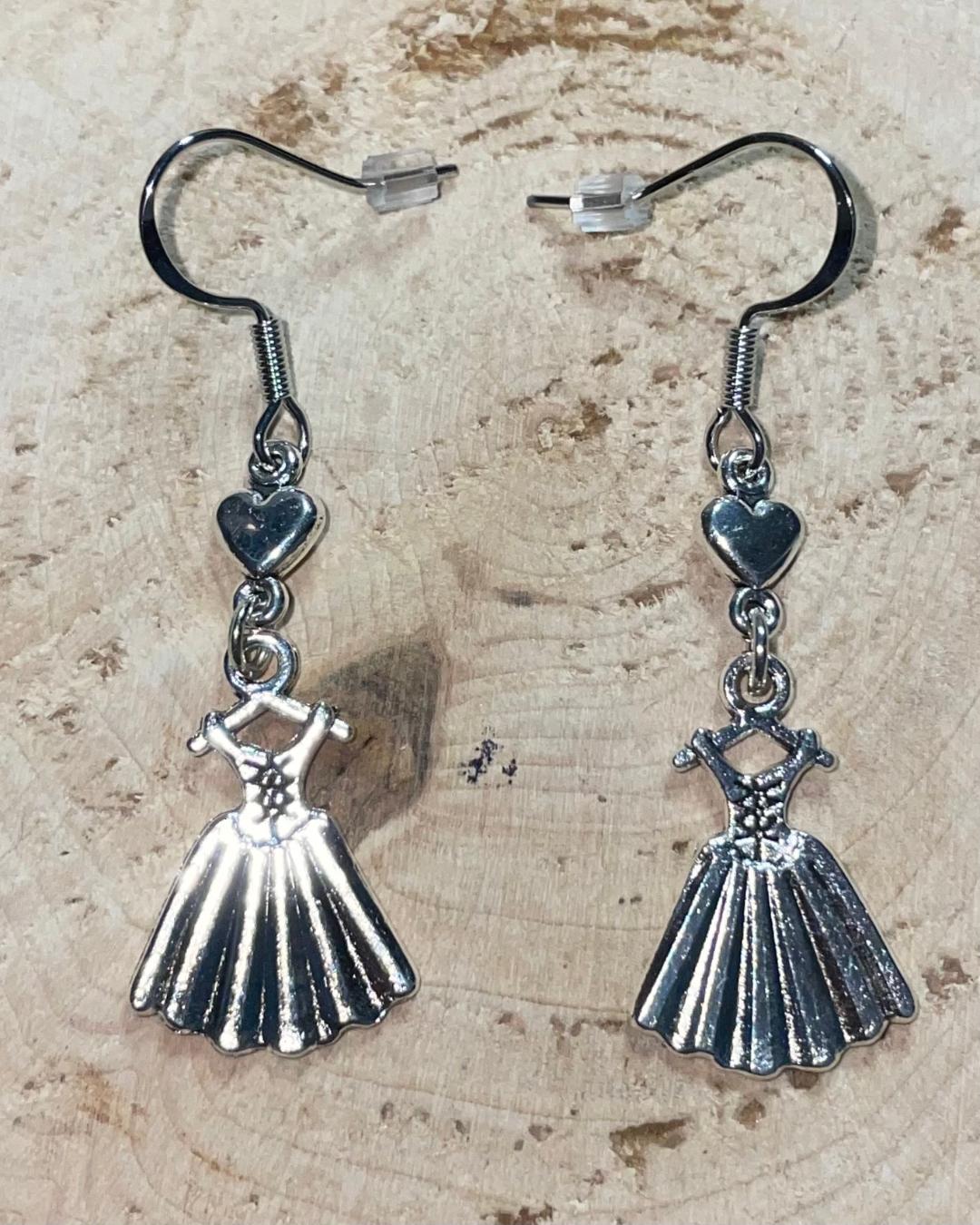 NEW Little Corset Dress & Silver Heart Drop Dangle Earrings