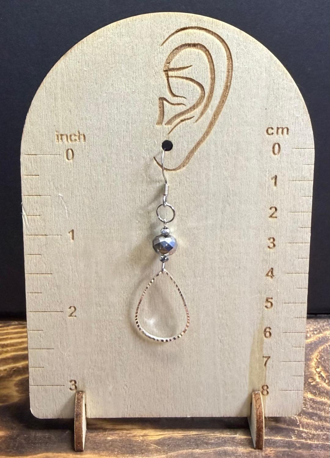 NEW Embossed Silver Teardrop Hoop Earrings w/ Glass Beads