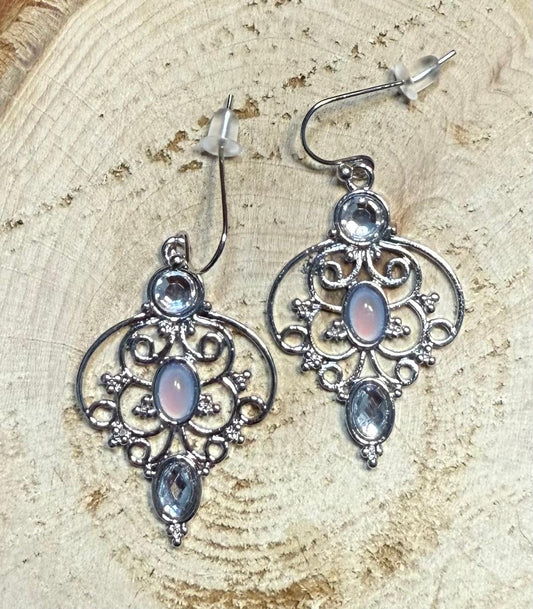NEW French Style Fancy Silver Earrings w/ Gems