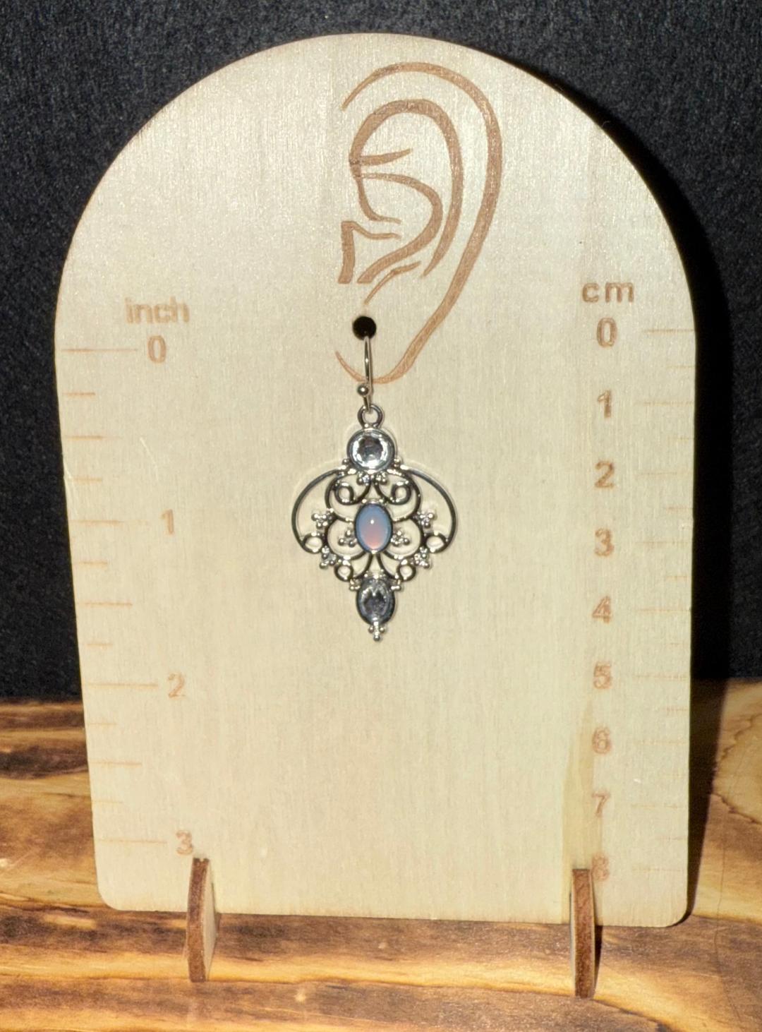 NEW French Style Fancy Silver Earrings w/ Gems