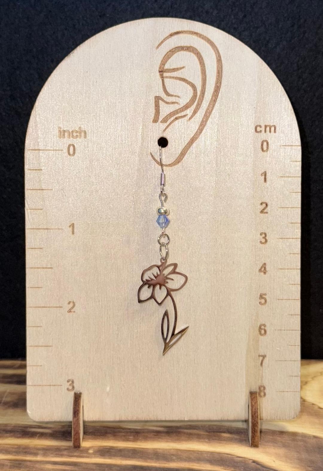 NEW Stainless Steel Silver Hollow Flower Outline Charm & Baby Blue Bead Earrings