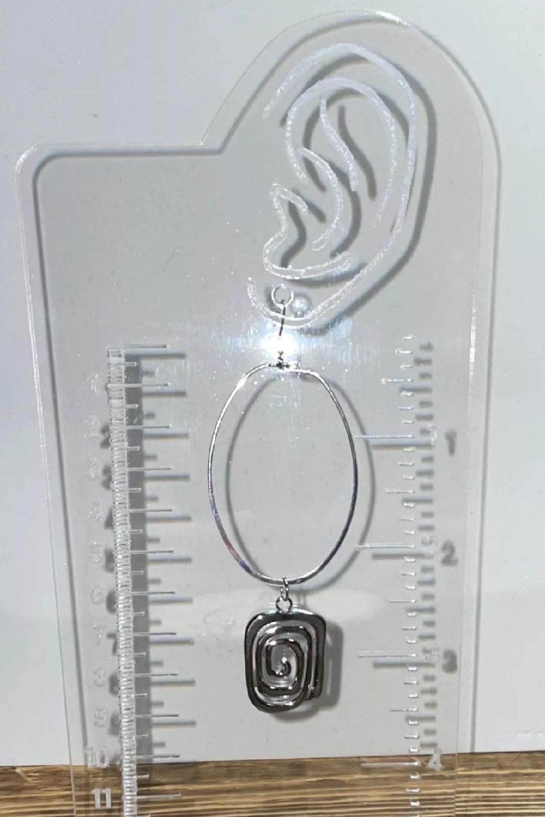 NEW Stainless Steel Geometric Spiral Square Silver Tone Hoop Drop Earrings
