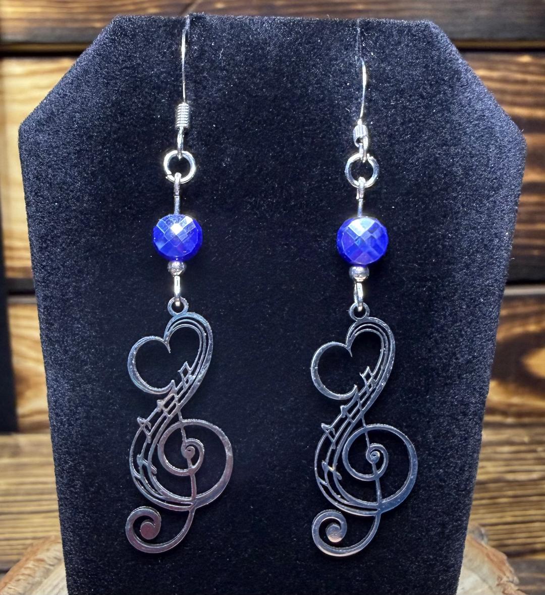 NEW Musical Note Earrings in Stainless Steel w/ Blue Beads