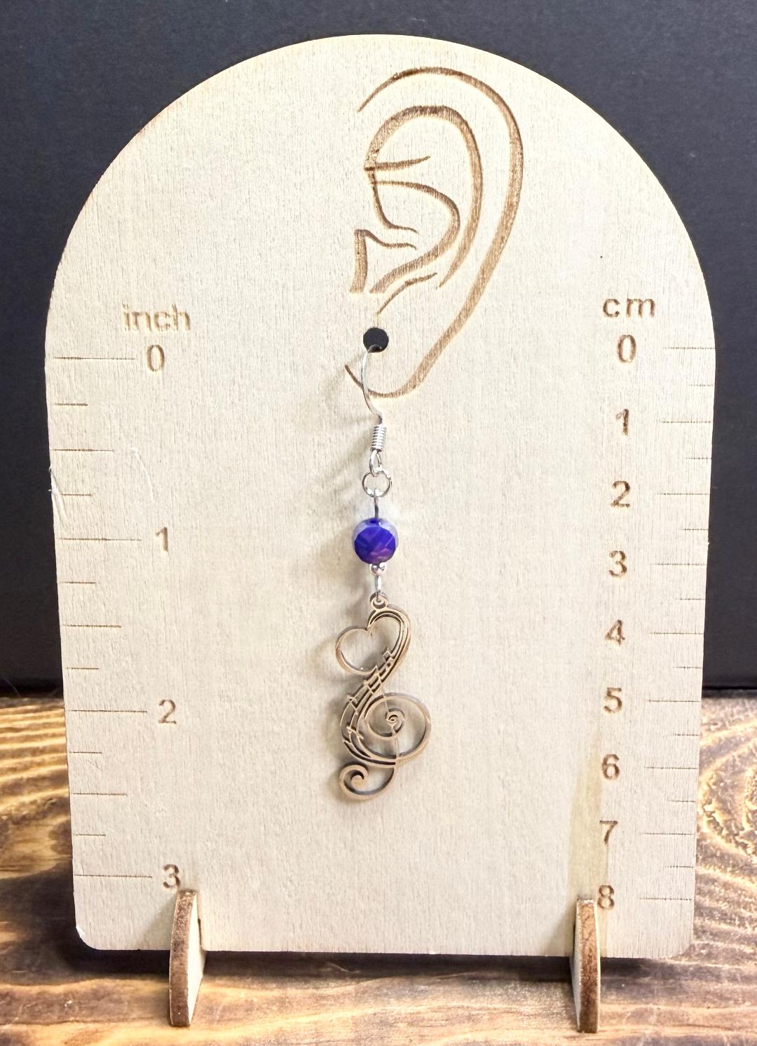 NEW Musical Note Earrings in Stainless Steel w/ Blue Beads