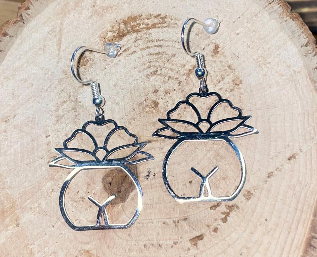 NEW Lotus Flower Potted Plant & Body Charm Dangle Drop Earrings
