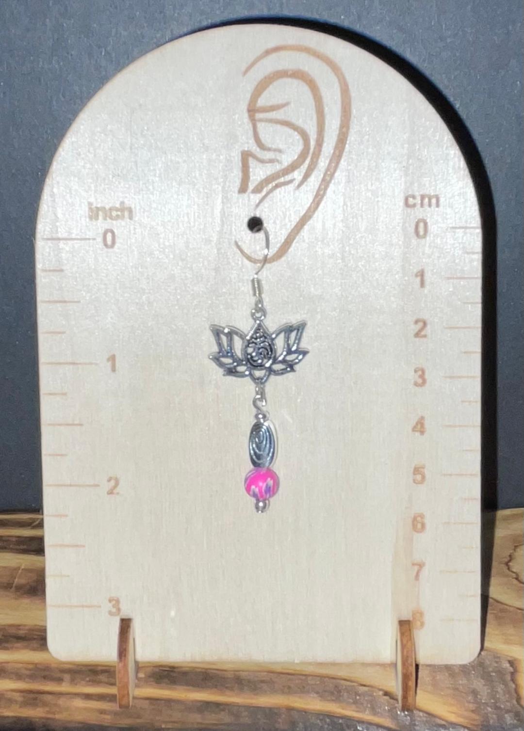 NEW Lotus Charm Earrings w/ Chic Hot Pink Beads