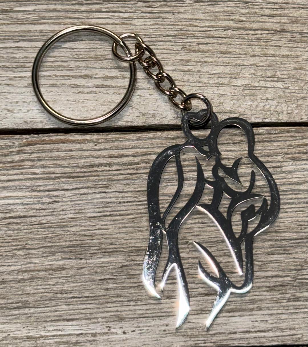 NEW Mom & Baby Silhouette - Silver Tone Keychain / Keyring
