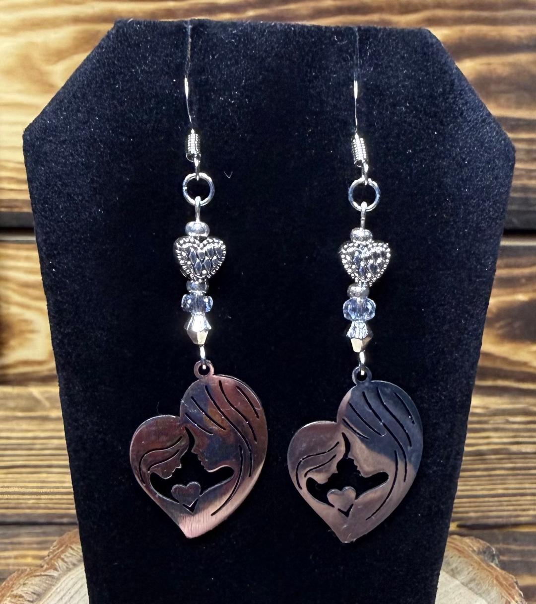 NEW Mother & Daughter Silver Stainless Steel Earrings w/ Filigree Heart Beads