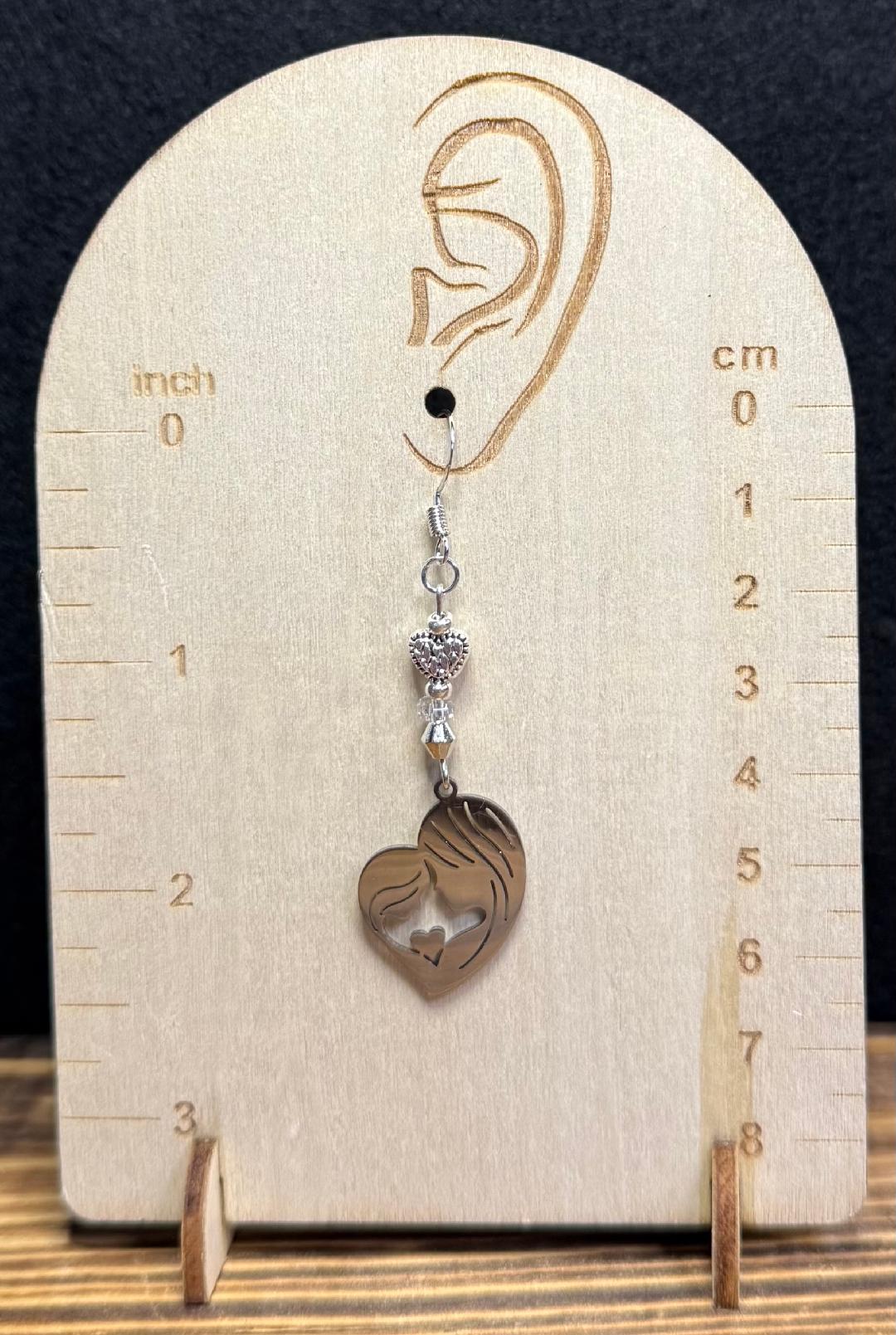 NEW Mother & Daughter Silver Stainless Steel Earrings w/ Filigree Heart Beads