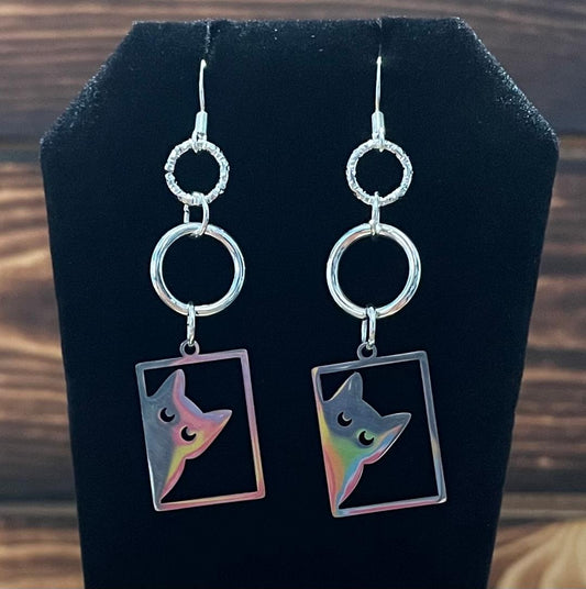 NEW Stainless Steel Peeking Cat Drop Dangle Earrings