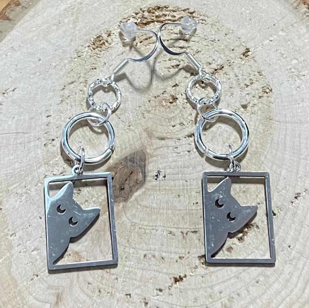NEW Stainless Steel Peeking Cat Drop Dangle Earrings