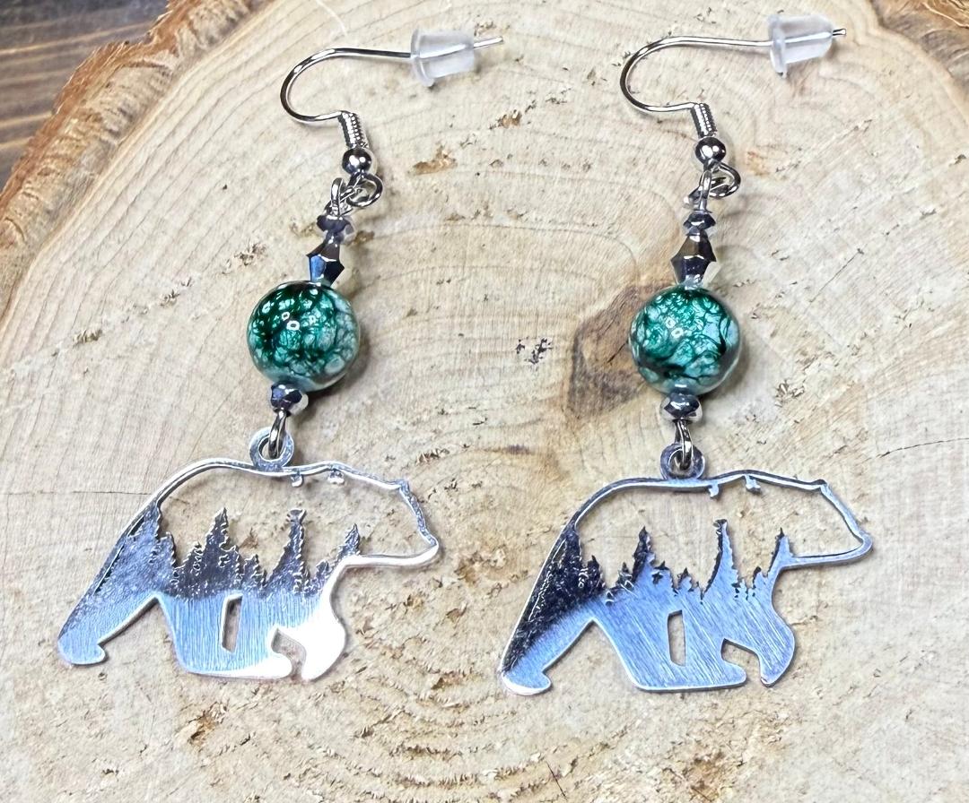 NEW Silver Stainless Steel Hollow Charm Bear Earrings