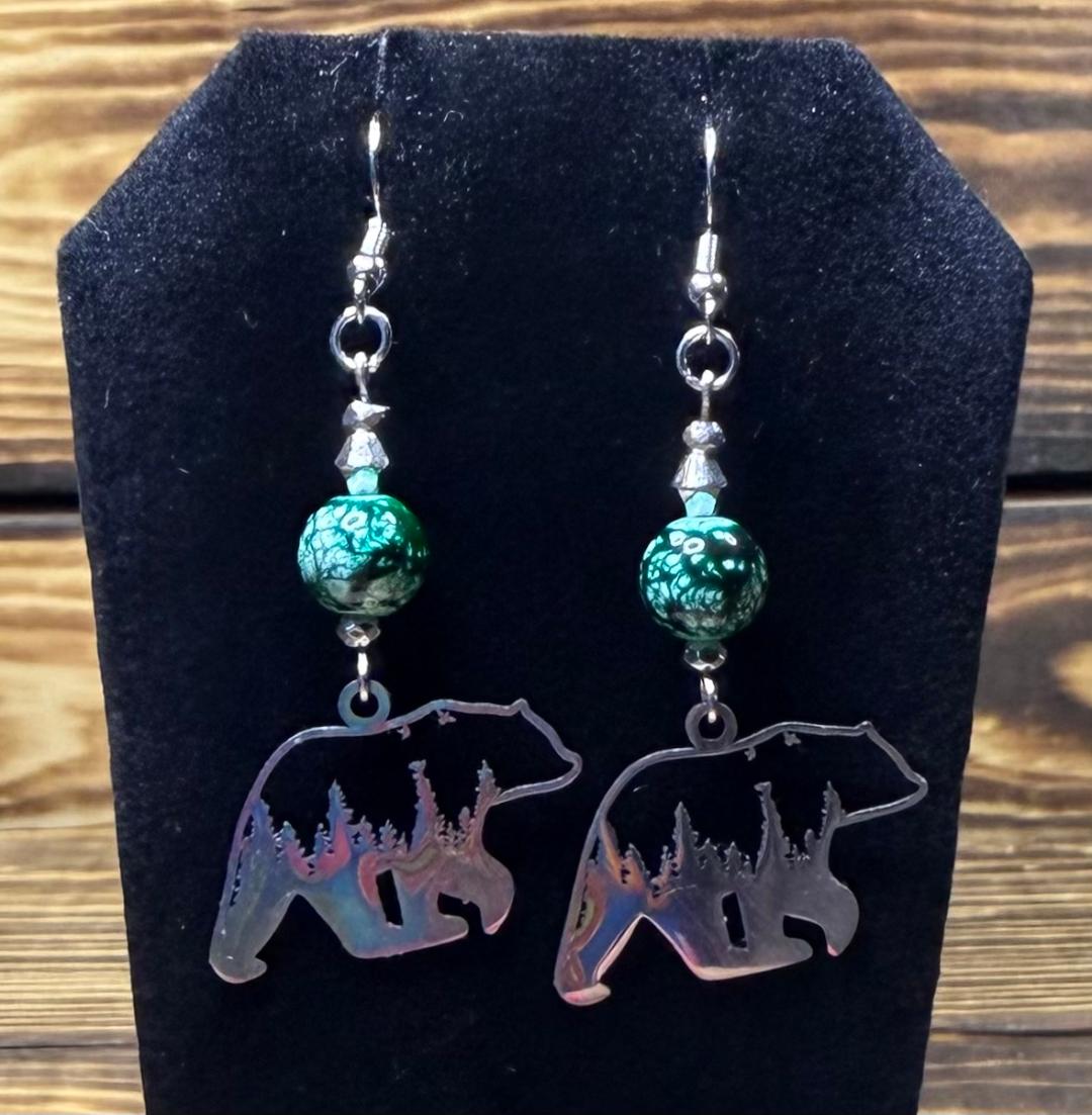 NEW Silver Stainless Steel Hollow Charm Bear Earrings