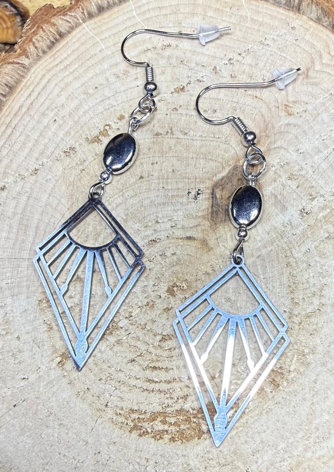 NEW Triangle Shaped Silver Stainless Steel Earrings