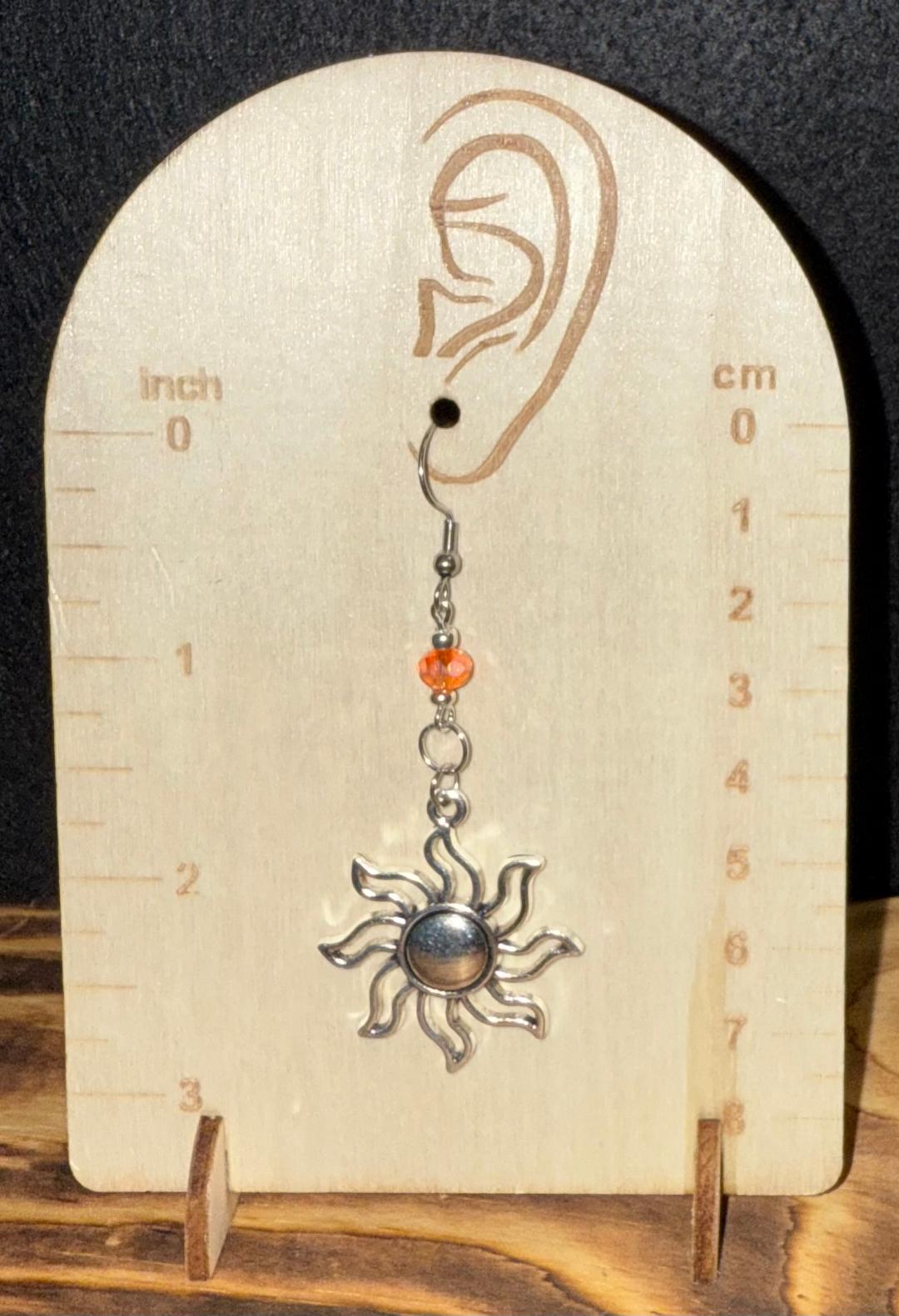 NEW Silver Sunburst & Orange Glass Faceted Beaded Earrings