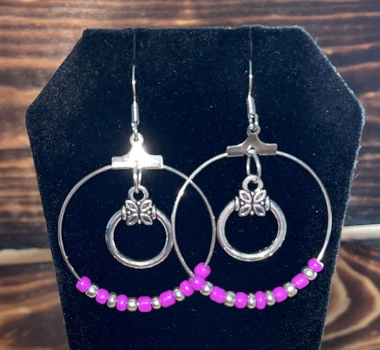 NEW Silver Tone Hoop Earrings & Hot Pink Beads Earrings