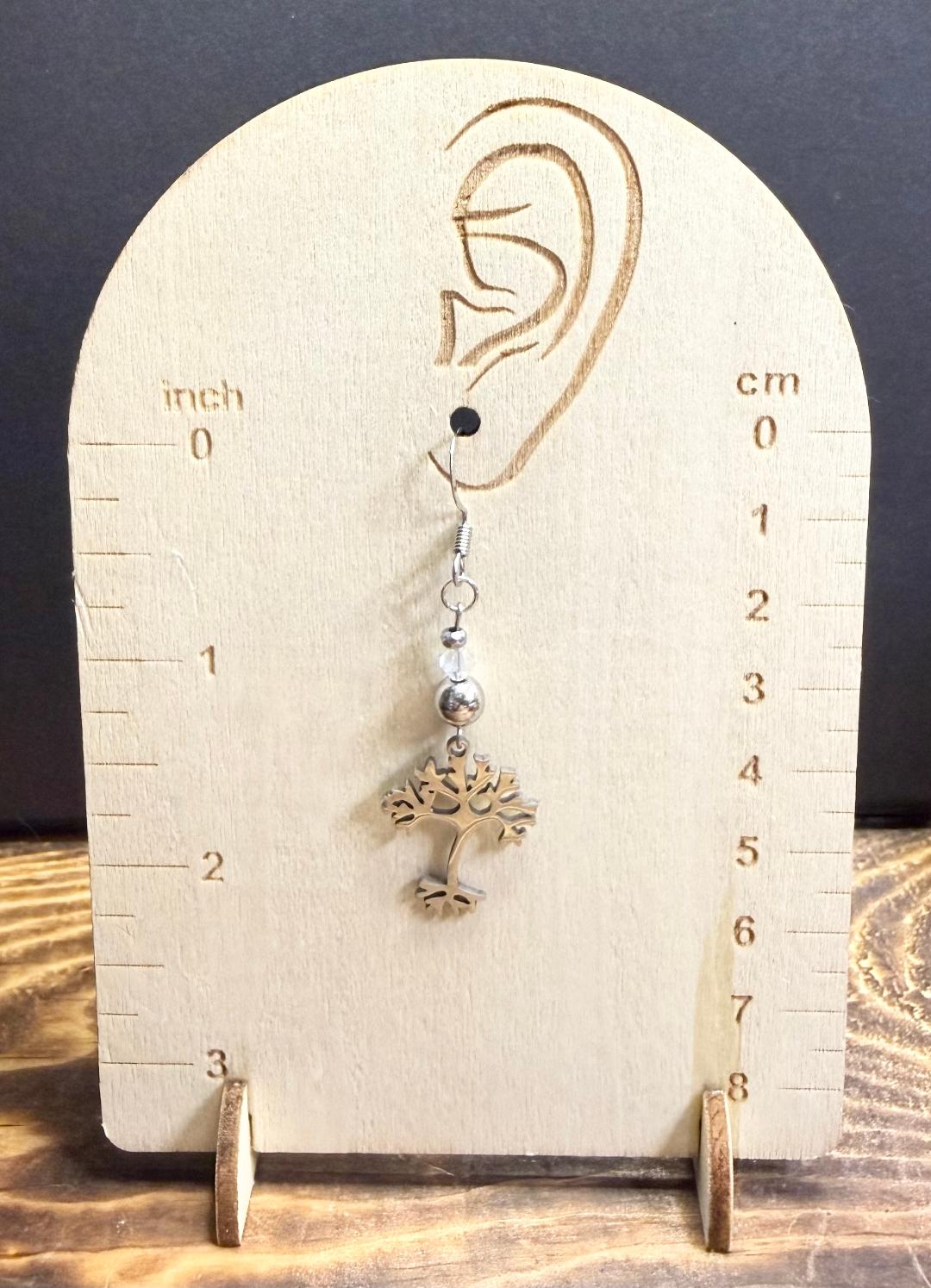 NEW Stainless Steel Tree Charm Earrings w/ Glass & Hematite Beads