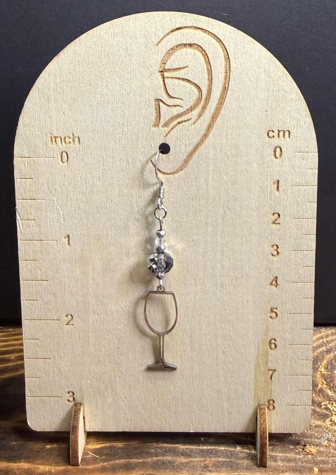 NEW Silver Stainless Steel Wine Glass & Beaded Earrings