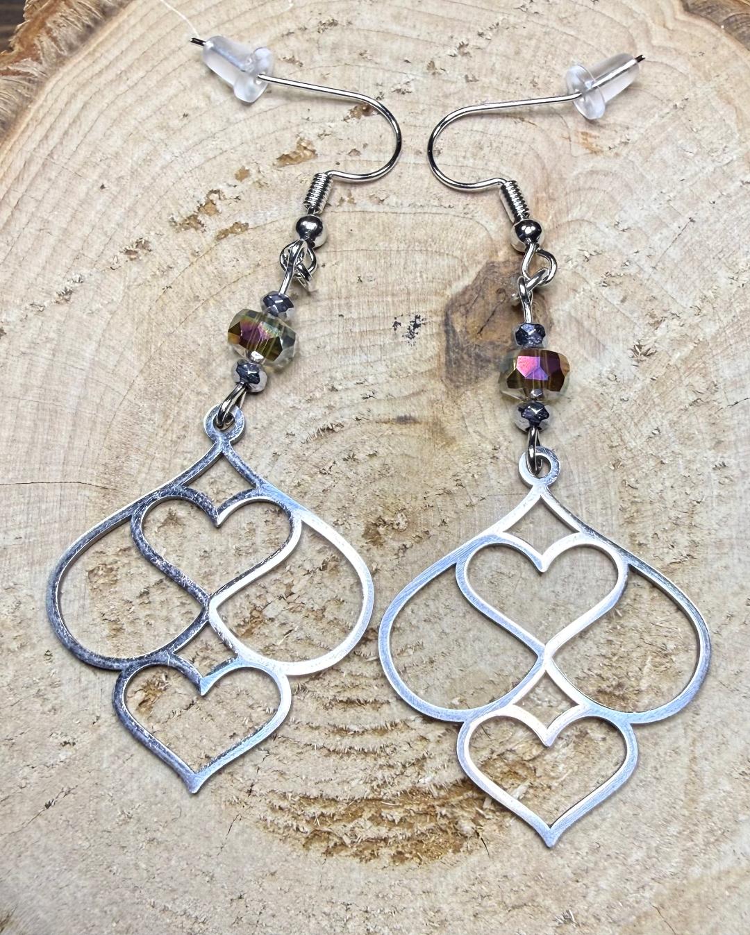 NEW Stainless Steel Heart Cluster Earrings w/ Glass Beads