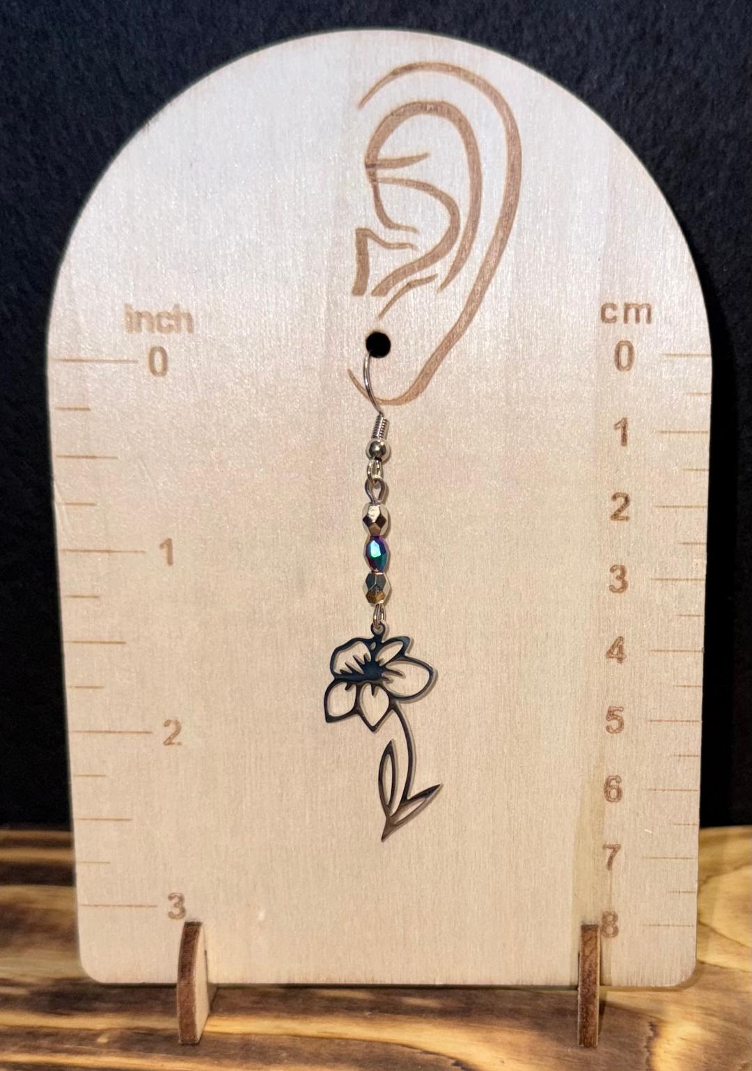 NEW Stainless Steel Hollow Flower Outline Charm & Bead Earrings