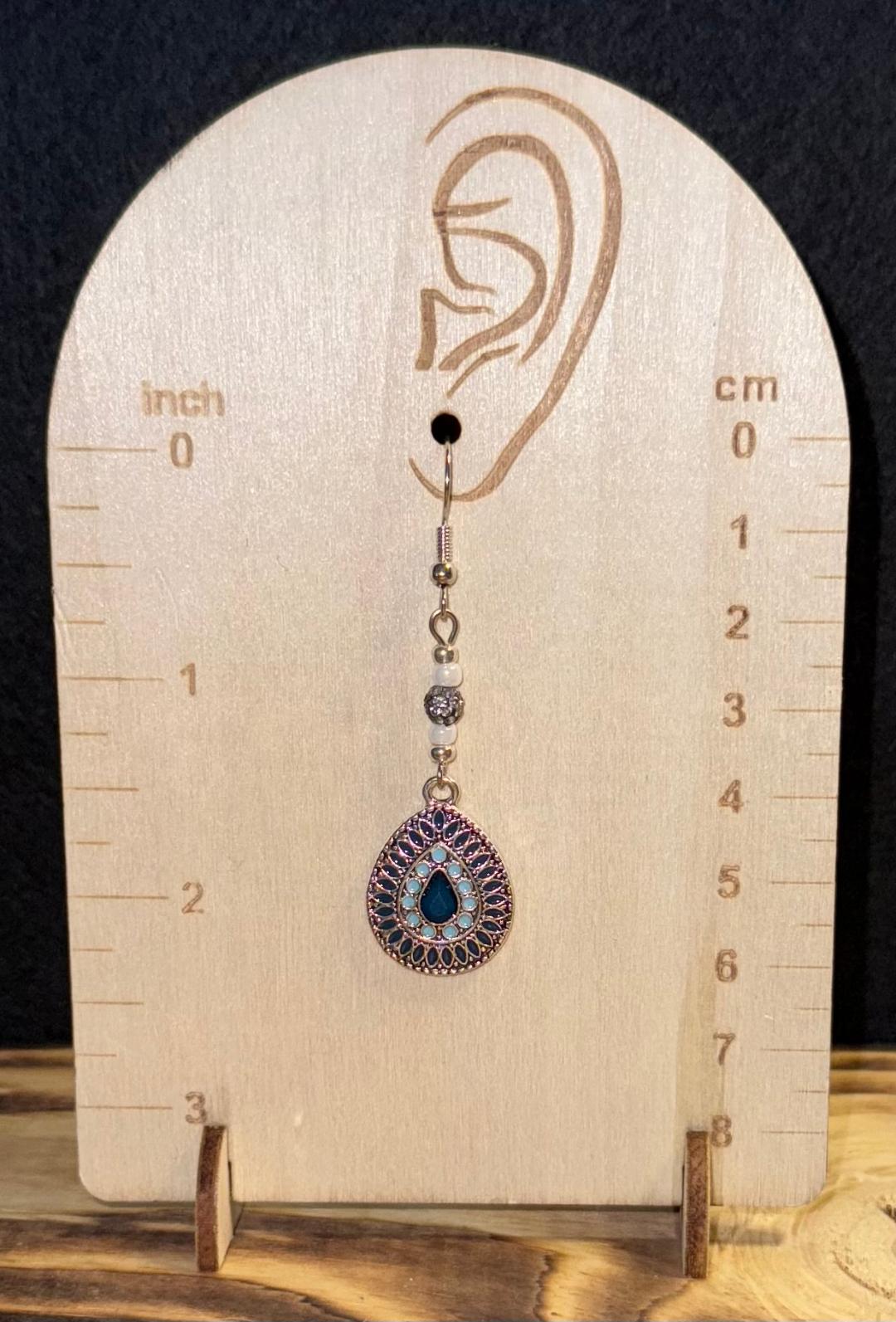 NEW Small Blue Teardrop Charm Earrings w/ Rhinestone Encrusted Beads