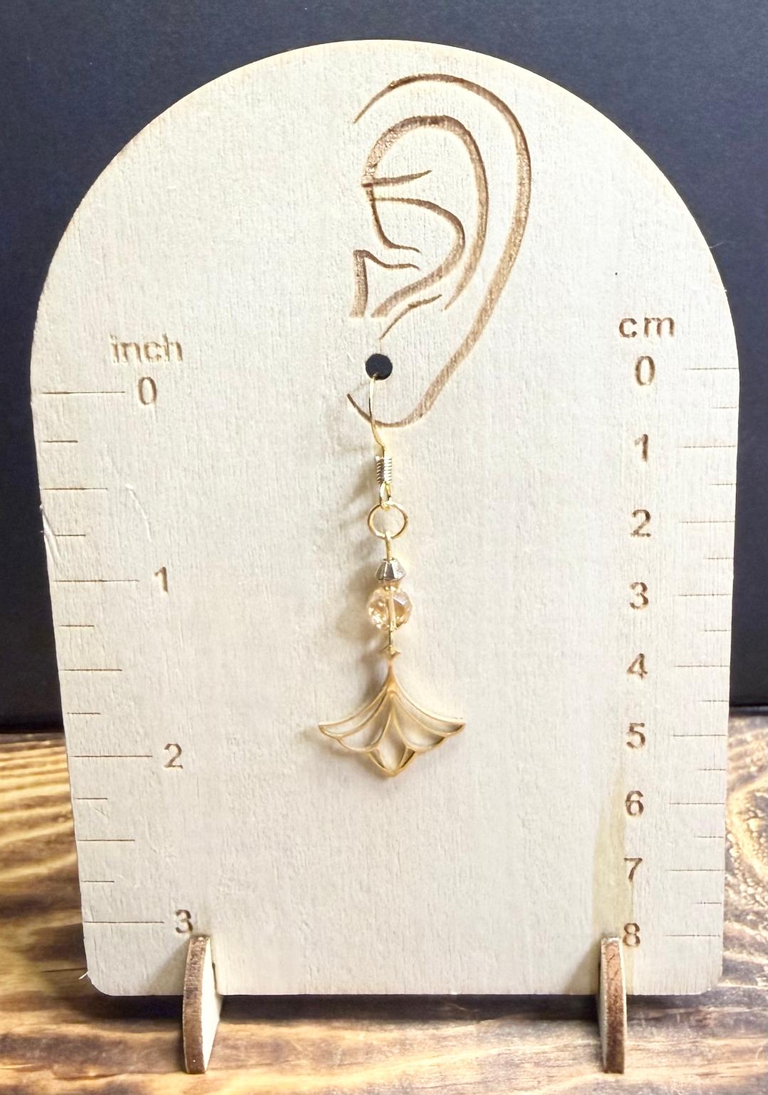 NEW Dainty Lotus Charm Earrings w/ Amber Glass Beads