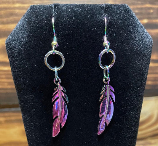 NEW Shiny Iridescent Feather Charm Earrings