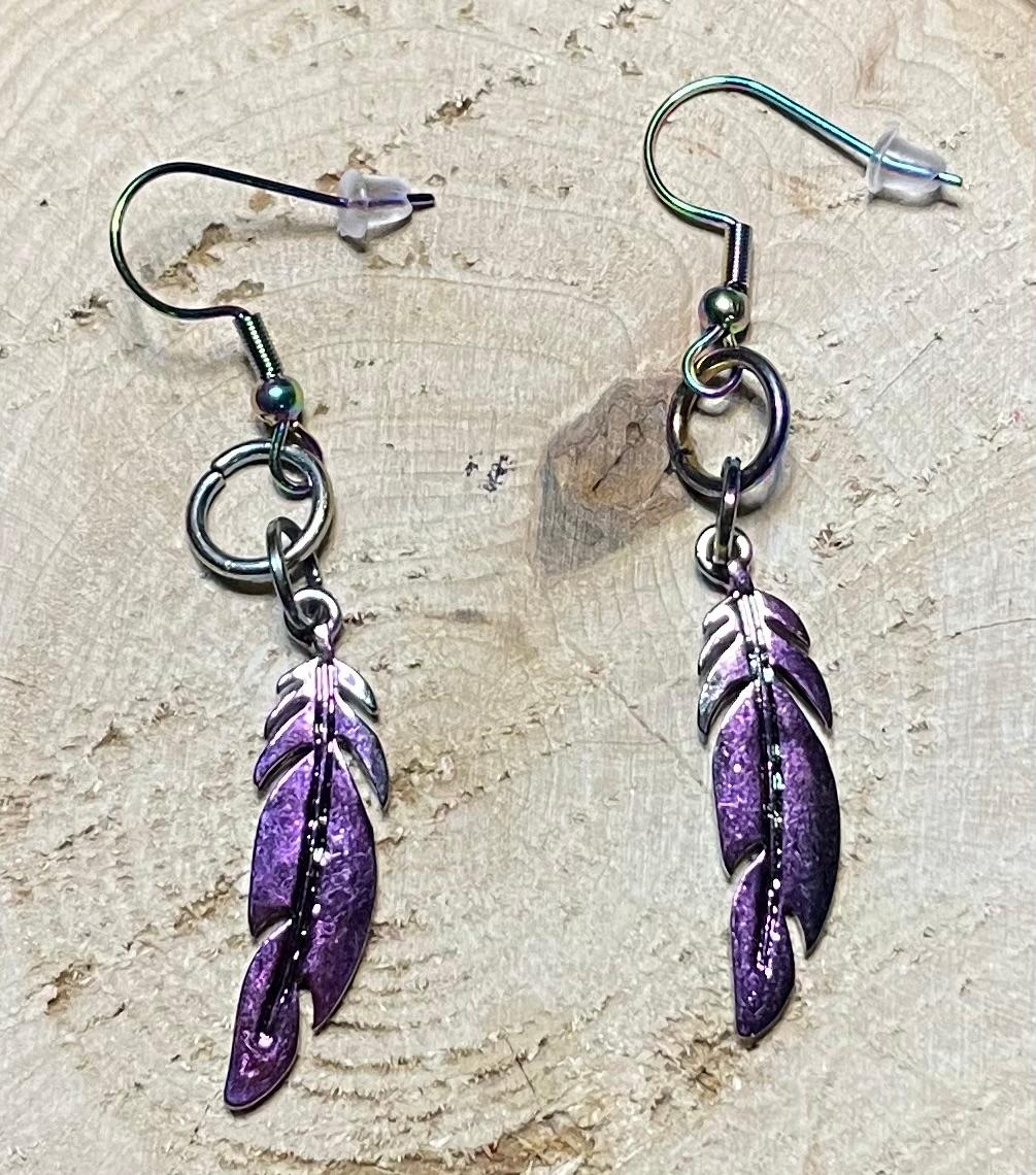 NEW Shiny Iridescent Feather Charm Earrings