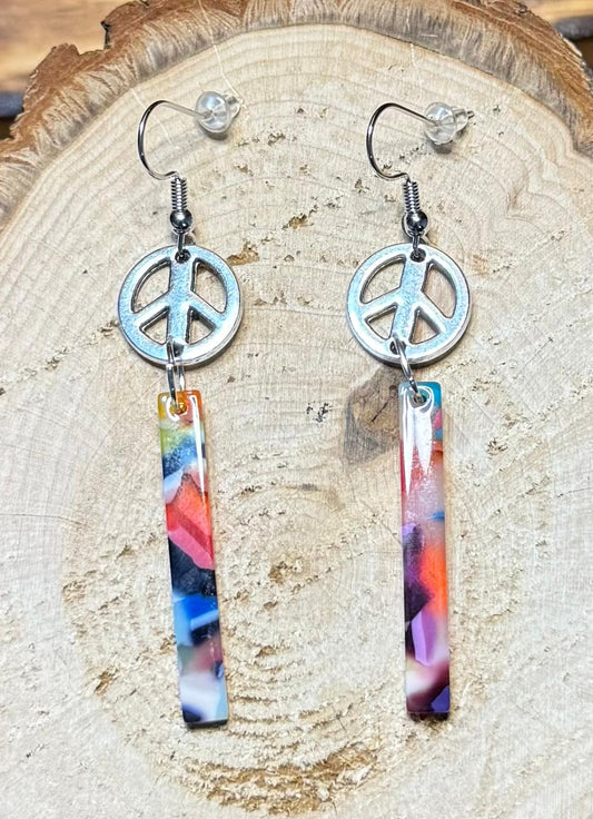 NEW Colorful Geometric Acrylic Charms w/ Peace Sign Earrings