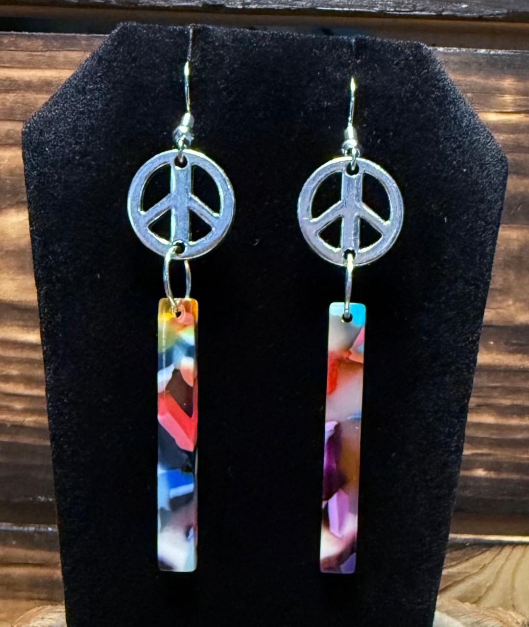 NEW Colorful Geometric Acrylic Charms w/ Peace Sign Earrings