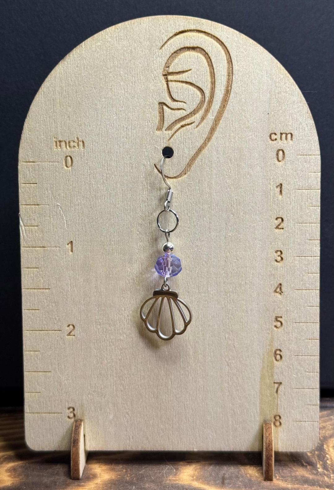NEW Petite Silver Stainless Steel Shell Charm Earrings w/ Two Tone Glass Bead