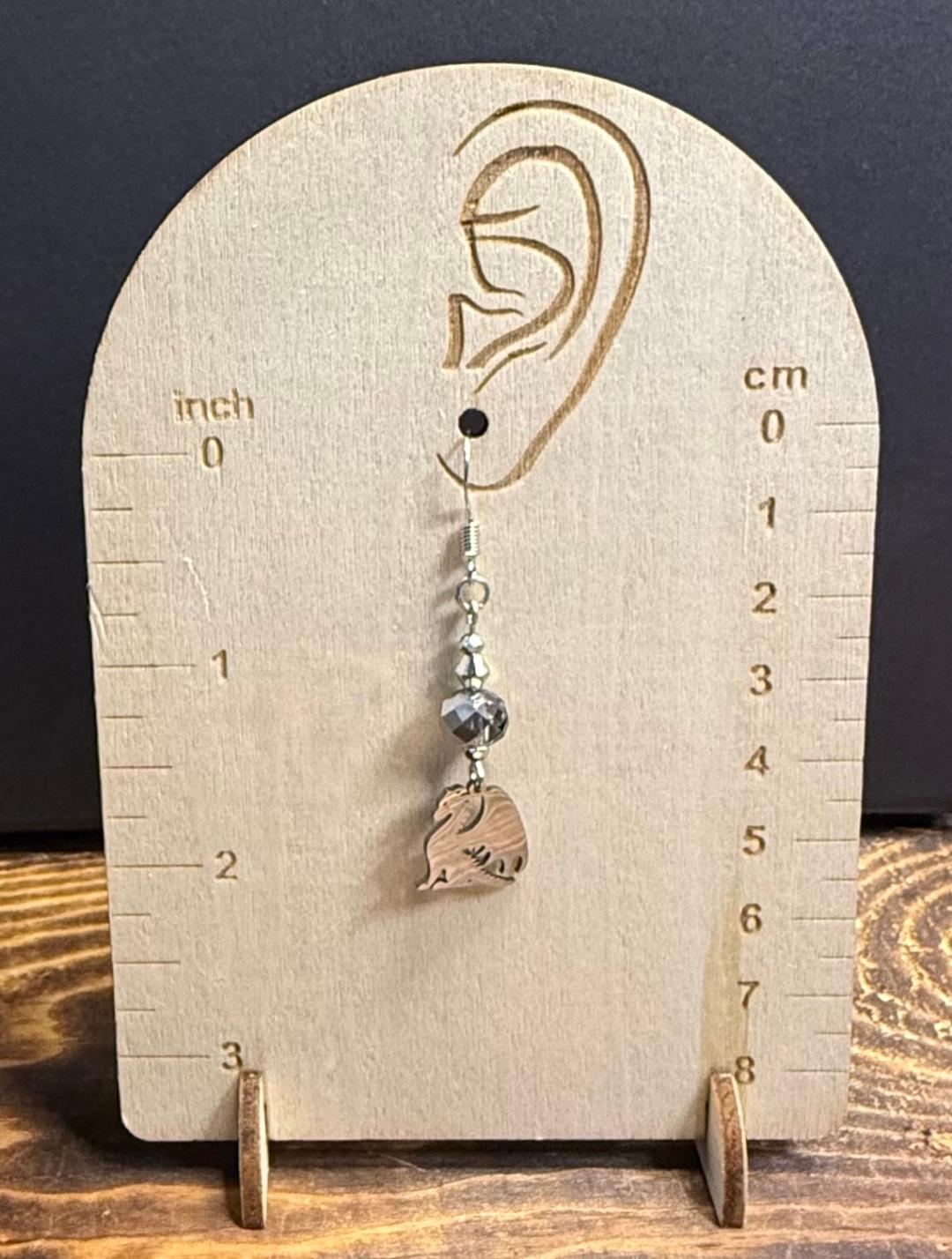 NEW Stainless Steel Dragon Charm Earrings w/ Plated Glass Gray Beads