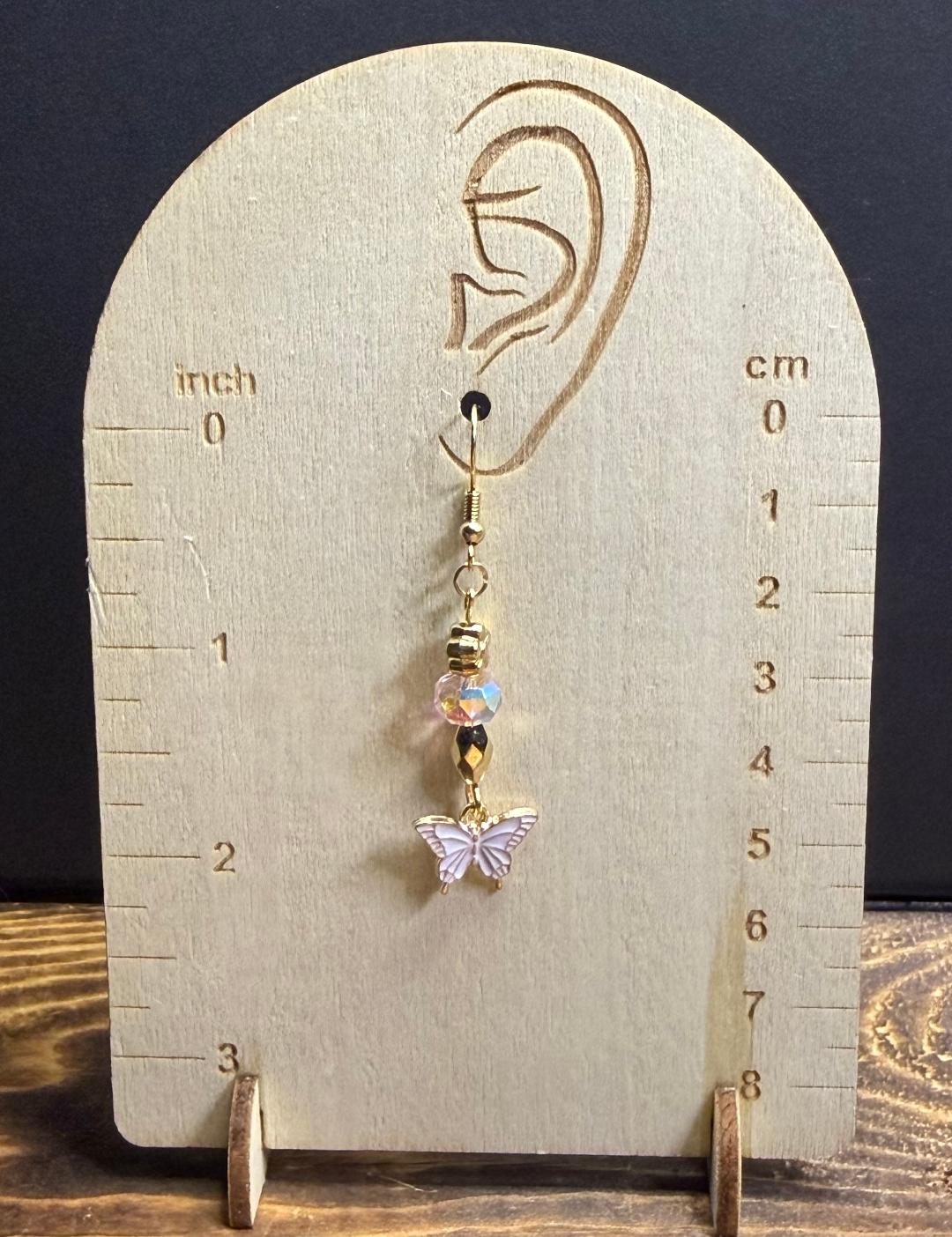 NEW Petite White Butterfly Earrings w/ Flower & Glass Beads